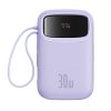 Power Bank 1000MAH QPOW 2 30W ar iebūvētiem -in USB -C kabeļiem -purpursarkanā krāsā
