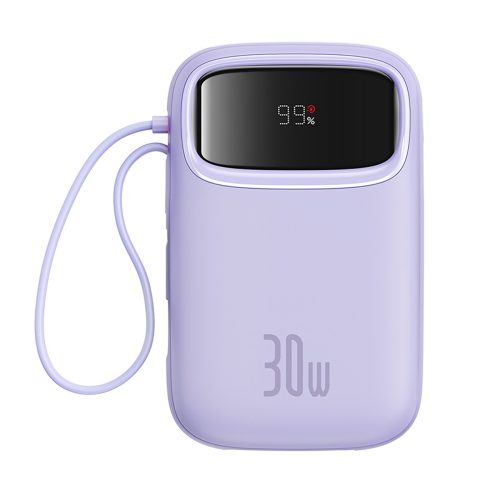 Power Bank 1000MAH QPOW 2 30W ar iebūvētiem -in USB -C kabeļiem -purpursarkanā krāsā