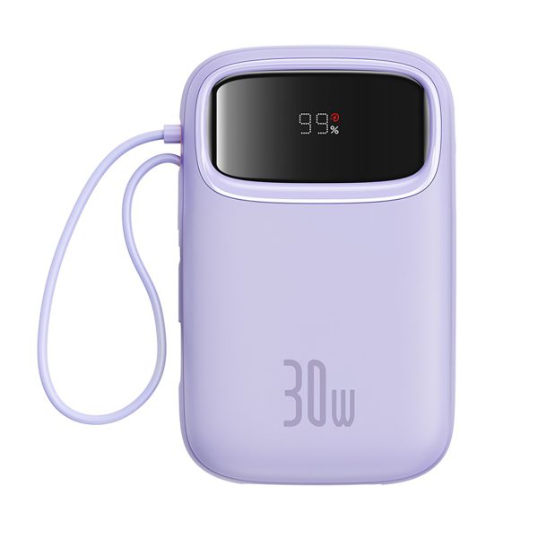 Power Bank 1000MAH QPOW 2 30W ar iebūvētiem -in USB -C kabeļiem -purpursarkanā krāsā