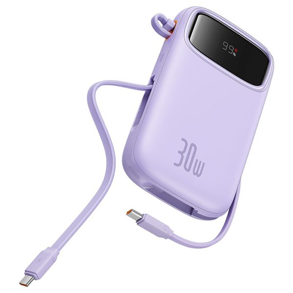 Power Bank 1000MAH QPOW 2 30W ar iebūvētiem -in USB -C kabeļiem -purpursarkanā krāsā