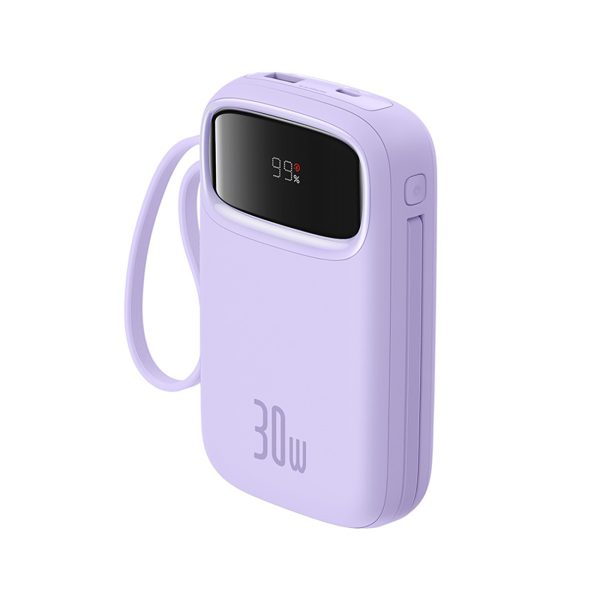 Power Bank 1000MAH QPOW 2 30W ar iebūvētiem -in USB -C kabeļiem -purpursarkanā krāsā