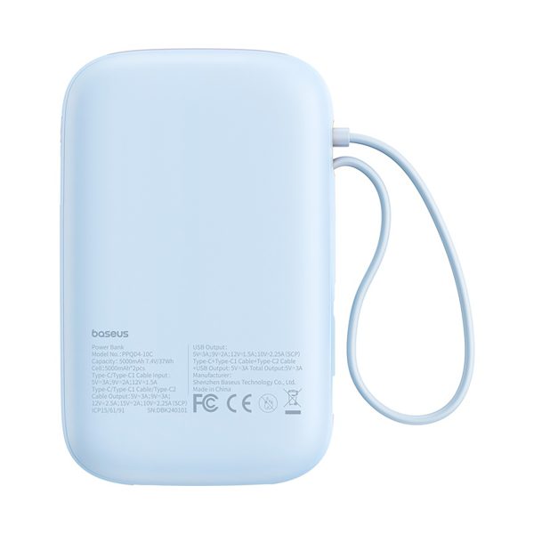 Power Bank 1000MAH QPOW 2 30W ar iebūvētiem -in USB -C kabeļiem -zili