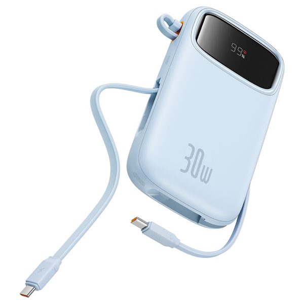 Power Bank 1000MAH QPOW 2 30W ar iebūvētiem -in USB -C kabeļiem -zili