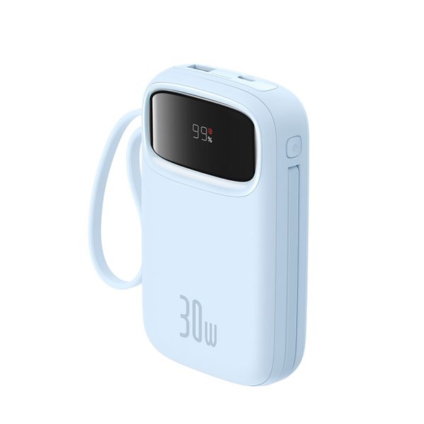 Power Bank 1000MAH QPOW 2 30W ar iebūvētiem -in USB -C kabeļiem -zili