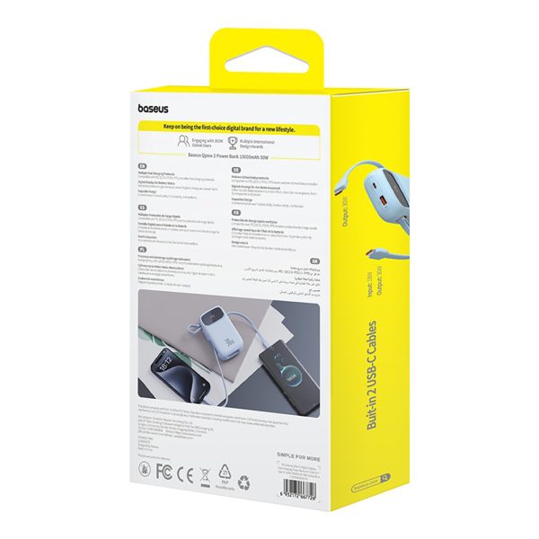 Power Bank 1000MAH QPOW 2 30W ar iebūvētiem -in USB -C kabeļiem -zili