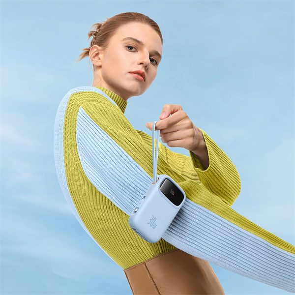 Power Bank 1000MAH QPOW 2 30W ar iebūvētiem -in USB -C kabeļiem -zili