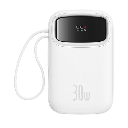 Power Bank 1000MAH QPOW 2 30W ar iebūvētiem -in USB -C kabeļiem -balti