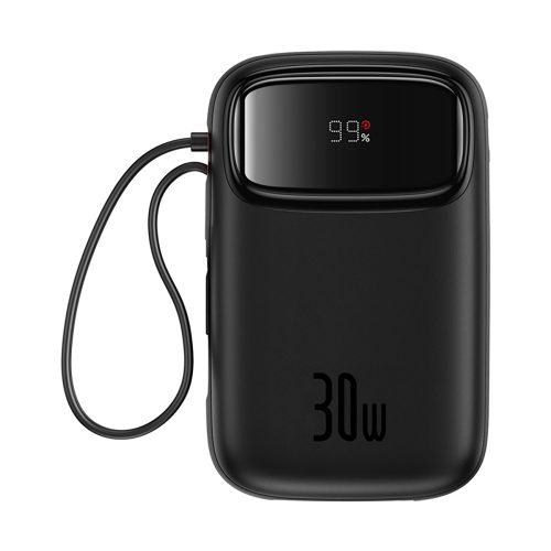 Power Bank 1000MAH QPOW 2 30W ar iebūvētiem -in USB -C kabeļiem -melni