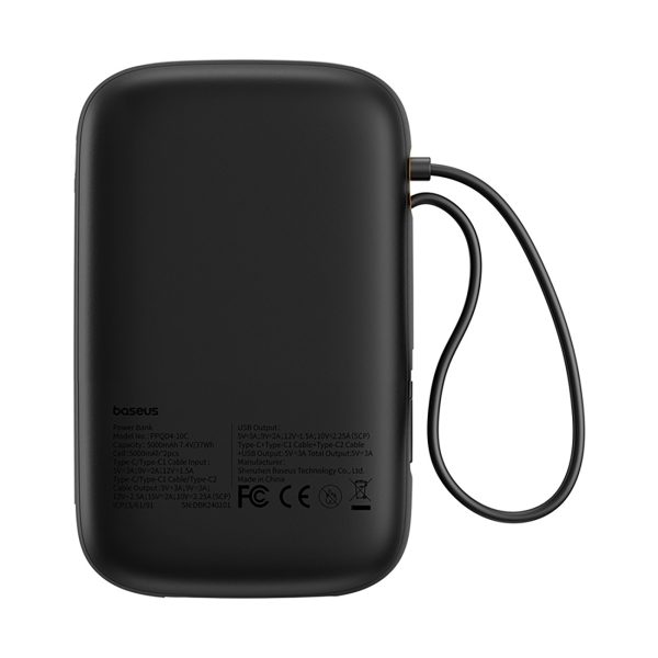 Power Bank 1000MAH QPOW 2 30W ar iebūvētiem -in USB -C kabeļiem -melni