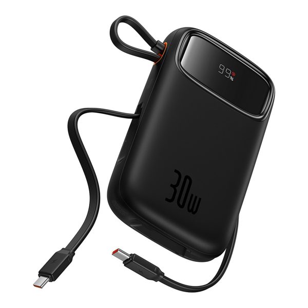 Power Bank 1000MAH QPOW 2 30W ar iebūvētiem -in USB -C kabeļiem -melni