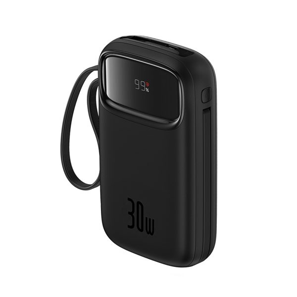 Power Bank 1000MAH QPOW 2 30W ar iebūvētiem -in USB -C kabeļiem -melni