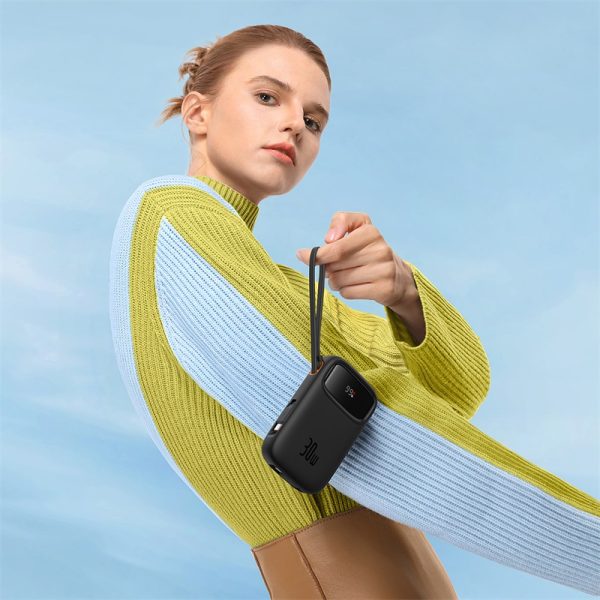 Power Bank 1000MAH QPOW 2 30W ar iebūvētiem -in USB -C kabeļiem -melni