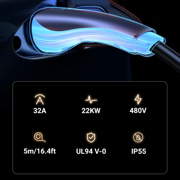 CCS2 kabelis elektriskās automašīnas uzlādēšanai 480V 32A 22kW 5m - melns