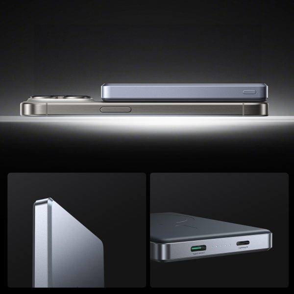 PowerBank Pro 1000MAH Ultra -magnetic Ultractic PD 20W USB -C Lightning -pelēks