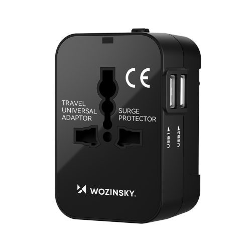 Ceļojuma adapteris Universālais lādētājs 24W ES / US / AUS / UK / 2X USB -A - melns