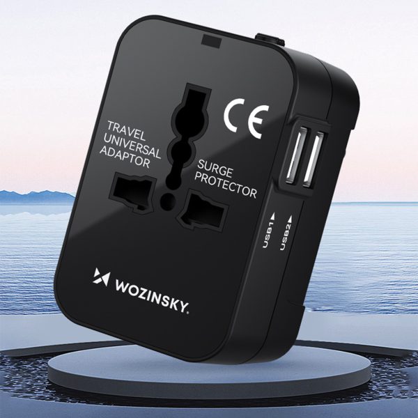 Ceļojuma adapteris Universālais lādētājs 24W ES / US / AUS / UK / 2X USB -A - melns