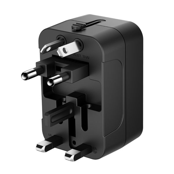 Ceļojuma adapteris Universālais lādētājs 24W ES / US / AUS / UK / 2X USB -A - melns
