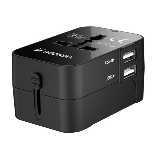 Ceļojuma adapteris Universālais lādētājs 24W ES / US / AUS / UK / 2X USB -A - melns