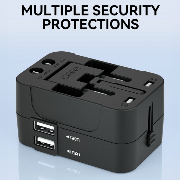 Ceļojuma adapteris Universālais lādētājs 24W ES / US / AUS / UK / 2X USB -A - melns