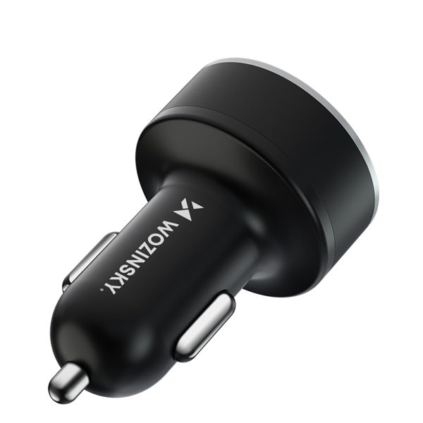 Automašīnu lādētājs ar 50W 2xUSB-C un 2XUSB-A displeja-melnu