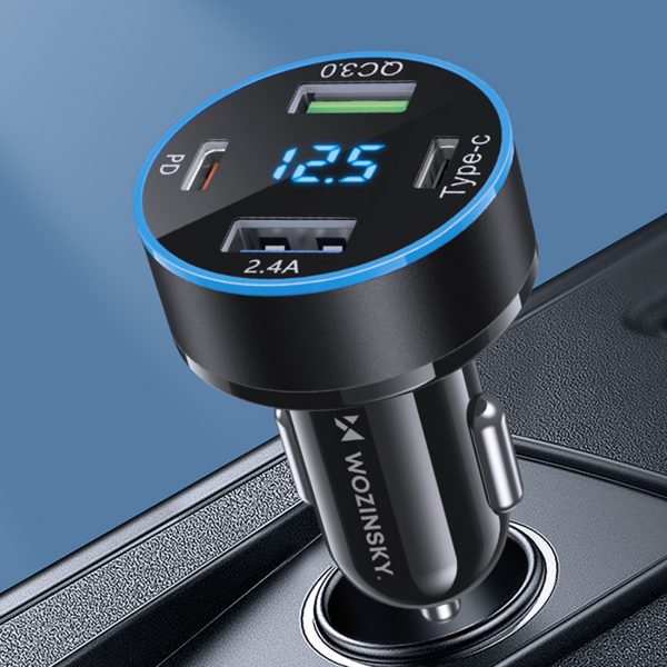 Automašīnu lādētājs ar 50W 2xUSB-C un 2XUSB-A displeja-melnu