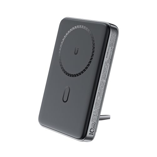 PowerBank 1000mah magnētiskais induktīvs ar PD 20W pamatnes + kabeļa iespēju - melns