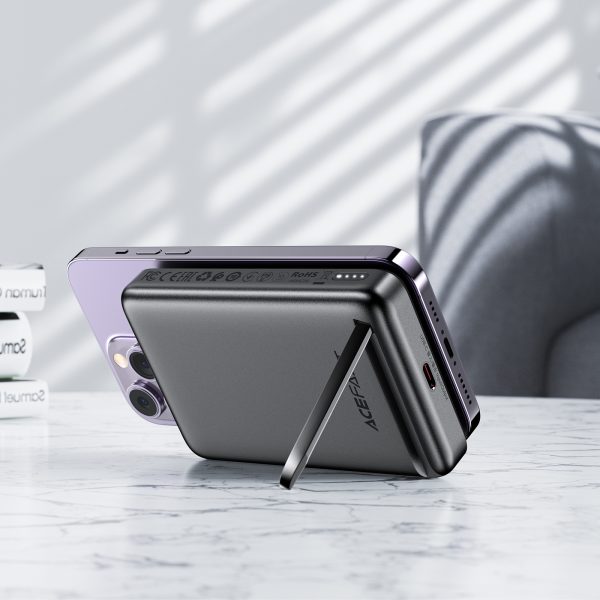 PowerBank 1000mah magnētiskais induktīvs ar PD 20W pamatnes + kabeļa iespēju - melns