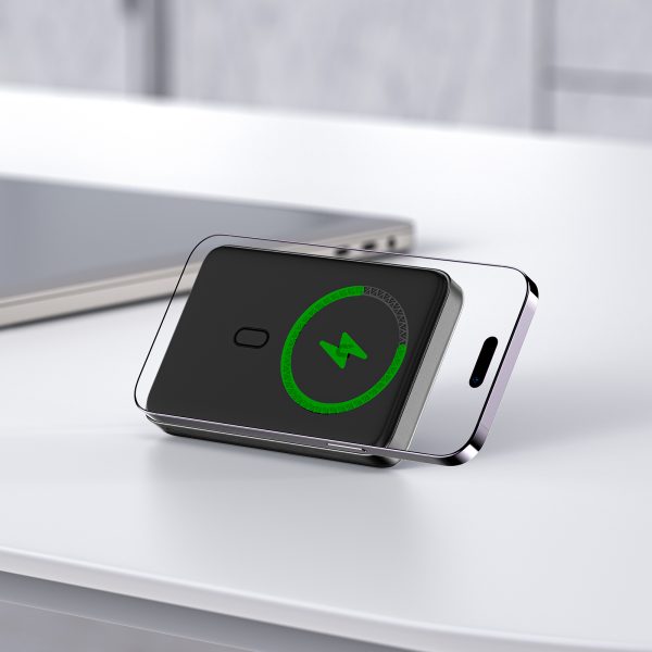 PowerBank 1000mah magnētiskais induktīvs ar PD 20W pamatnes + kabeļa iespēju - melns