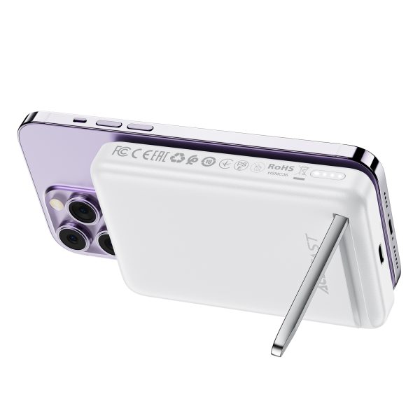 PowerBank 1000mah magnētiskais induktīvs ar opciju Pd 20W bāze + kabelis - balts