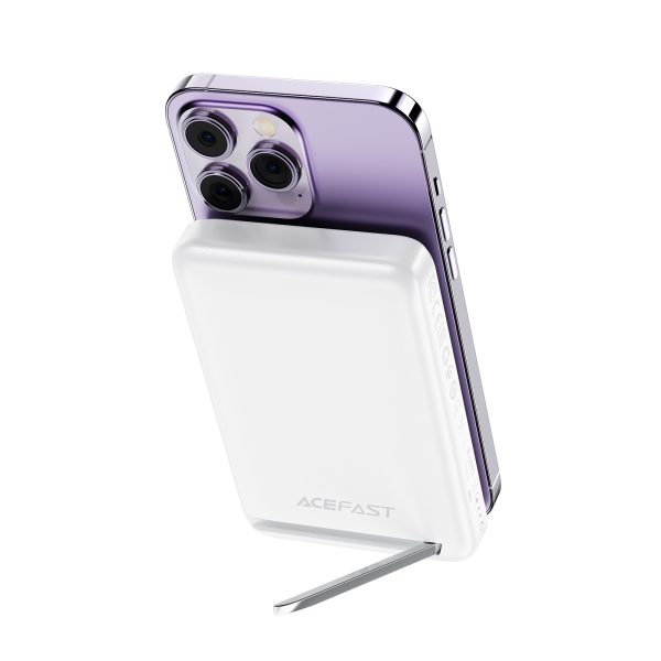 PowerBank 1000mah magnētiskais induktīvs ar opciju Pd 20W bāze + kabelis - balts