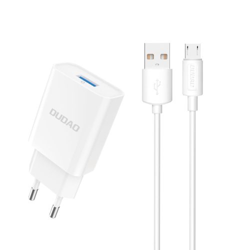USB -A 2.1A tīkla lādētājs + USB -A kabelis - MicroUSB - balts