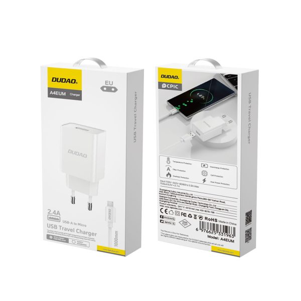 USB -A 2.1A tīkla lādētājs + USB -A kabelis - MicroUSB - balts