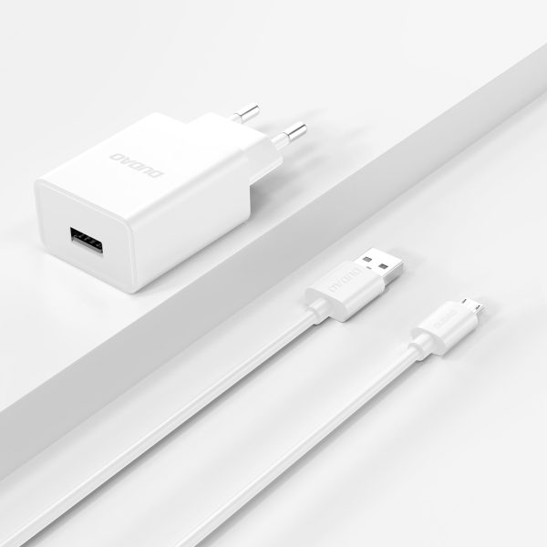 USB -A 2.1A tīkla lādētājs + USB -A kabelis - MicroUSB - balts