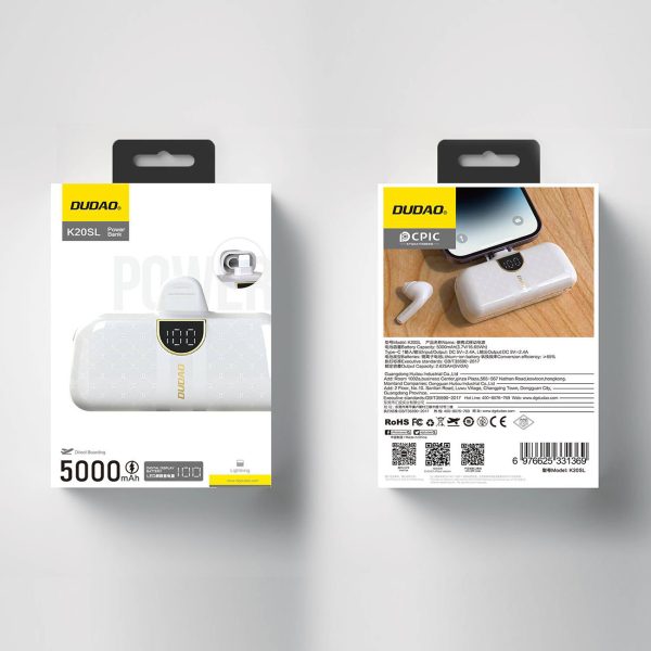 Mini PowerBank 5000mAh iPhone zibens un USB -C - baltais tālrunis