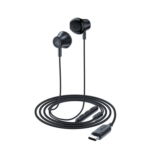 Austiņās ar austiņām ar USB -C savienotāju mikrofonu un 1,2 m tālvadības pulti -melna