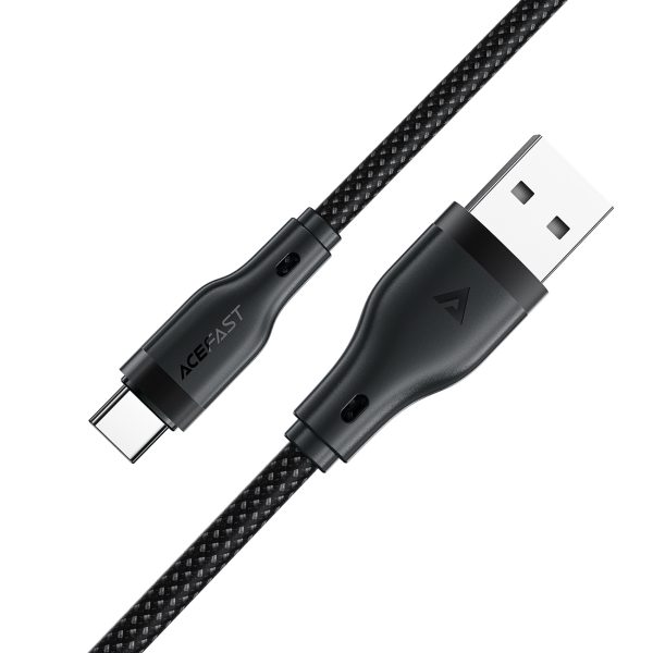 Kabelis elastīgs USB -A pinuma - USB -C 3A 1,2m - melns