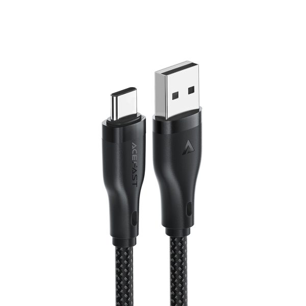 Kabelis elastīgs USB -A pinuma - USB -C 3A 1,2m - melns