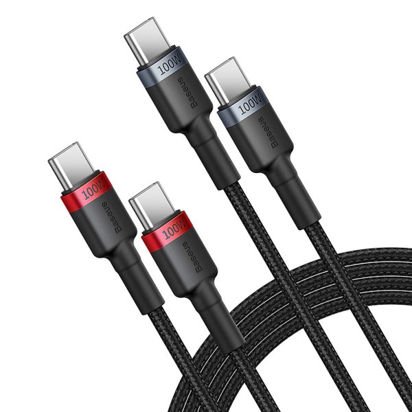 2x kabeļa Capule USB-C Cable-USB-C 100W 2m-sarkanais un melns un pelēks