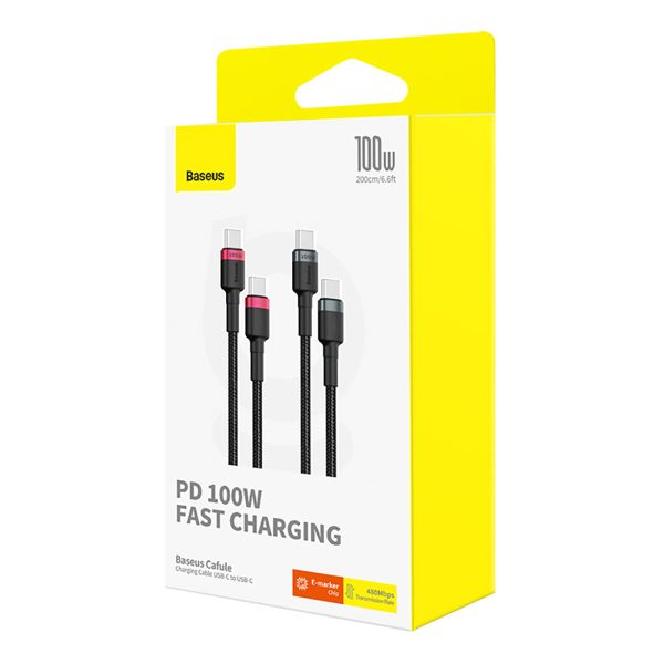 2x kabeļa Capule USB-C Cable-USB-C 100W 2m-sarkanais un melns un pelēks