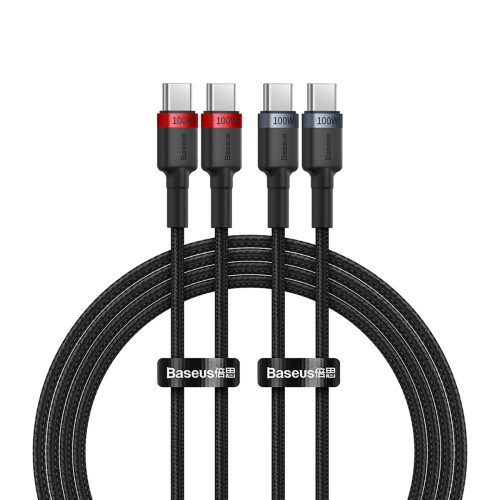2x kabeļa Capule USB-C Cable-USB-C 100W 1m-sarkanais un melns un pelēks