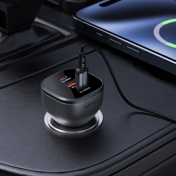 Automašīnu lādētājs B14 165W 2X USB-C 1X USB-A-Black