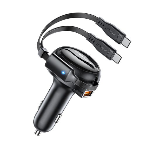 Automašīnu lādētājs B13 53W USB-A + 2 USB-C izstrādātie kabeļi-melni
