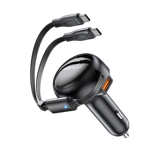 Automašīnu lādētājs B13 53W USB-A + 2 USB-C izstrādātie kabeļi-melni