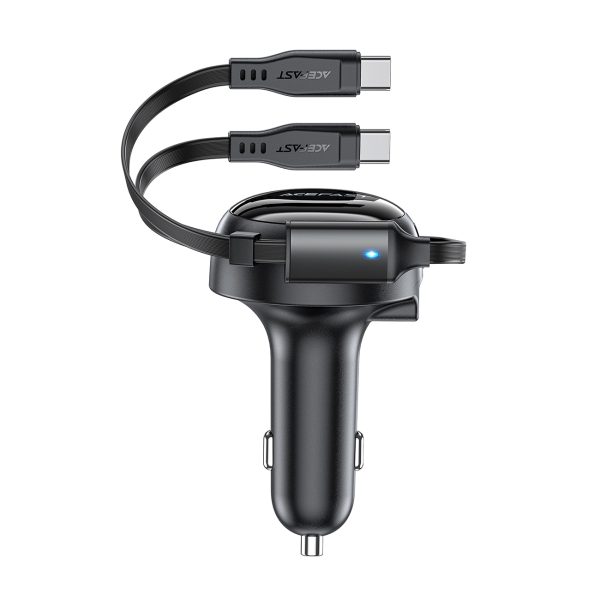 Automašīnu lādētājs B13 53W USB-A + 2 USB-C izstrādātie kabeļi-melni