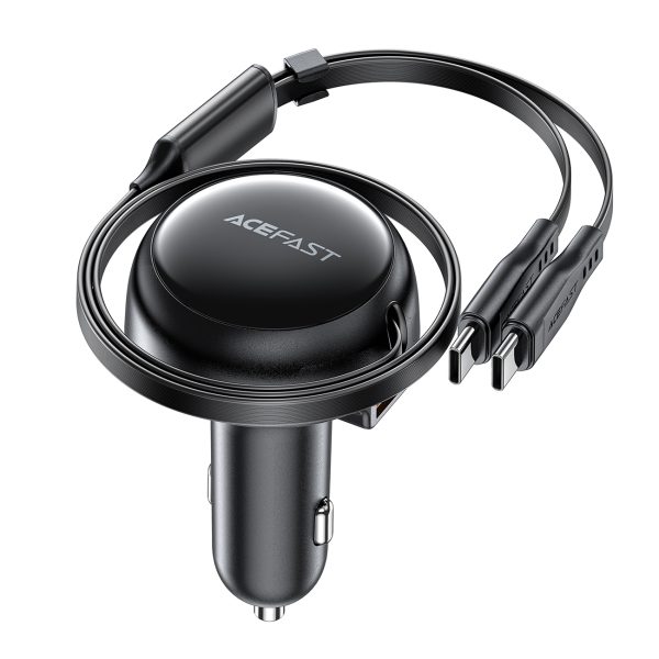 Automašīnu lādētājs B13 53W USB-A + 2 USB-C izstrādātie kabeļi-melni