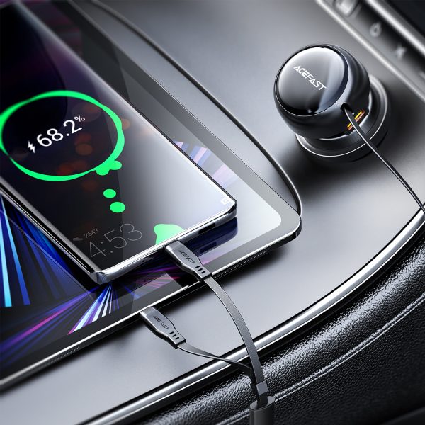 Automašīnu lādētājs B13 53W USB-A + 2 USB-C izstrādātie kabeļi-melni