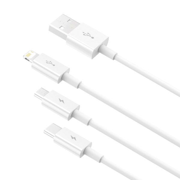 3in1 kabeļu superior sērija USB -A - USB -C / zibens / mikro USB 3,5A 1M - balts
