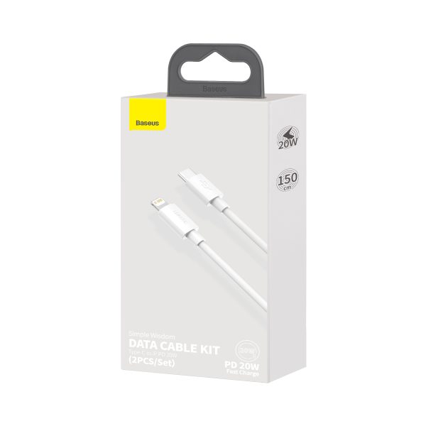 2x kabelis vienkāršs gudrības gudrība iphone zibens - USB -C 20W 1,5 m - balts