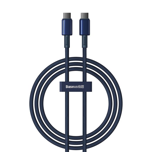 Volframa zelta USB -C kabeļa kabelis - USB -C 100W 1M - Navy Blue