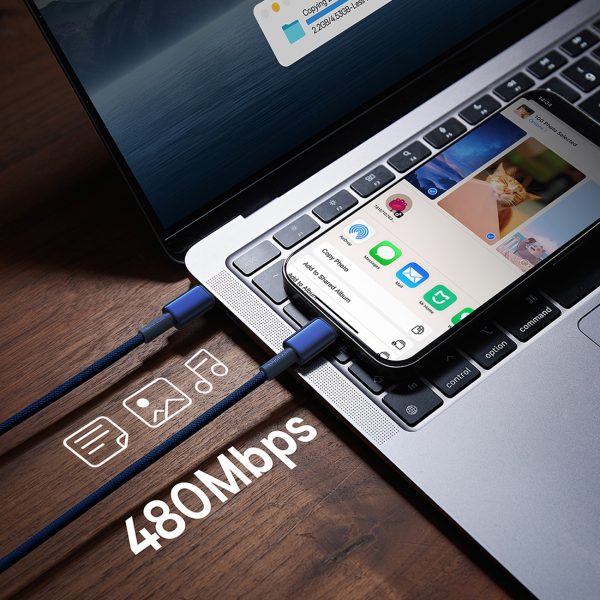 Volframa zelta USB -C kabeļa kabelis - USB -C 100W 1M - Navy Blue